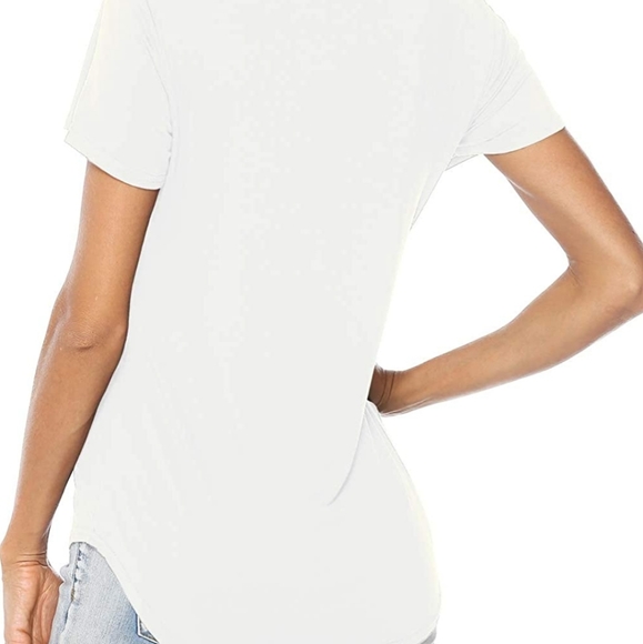 Amoretu Womens V Neck Long/Short Sleeve T Shirts Basic Tee Tops A: White - Picture 3 of 3